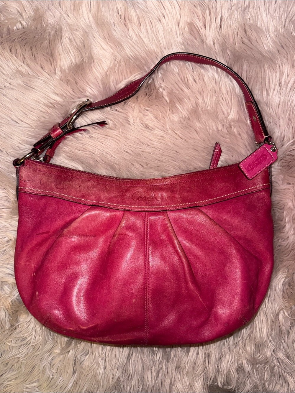 Coach Hot Pink Leather Pleated Shoulder Bag